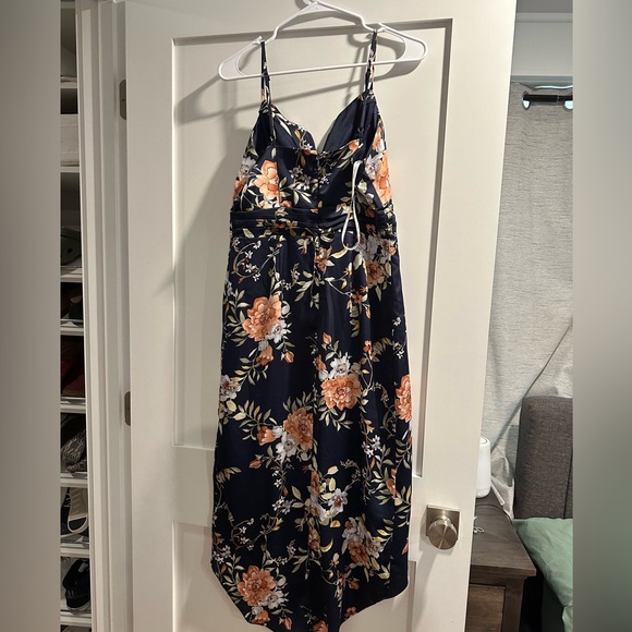 Lulus Navy Floral Midi Dress - Picture 2 of 4